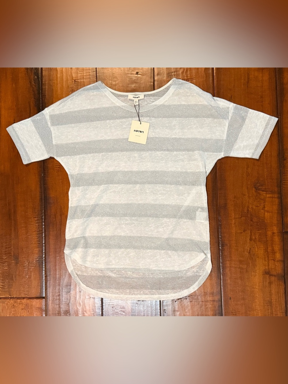NWT Light Silver & White Striped Short-Sleeve Top by Koton